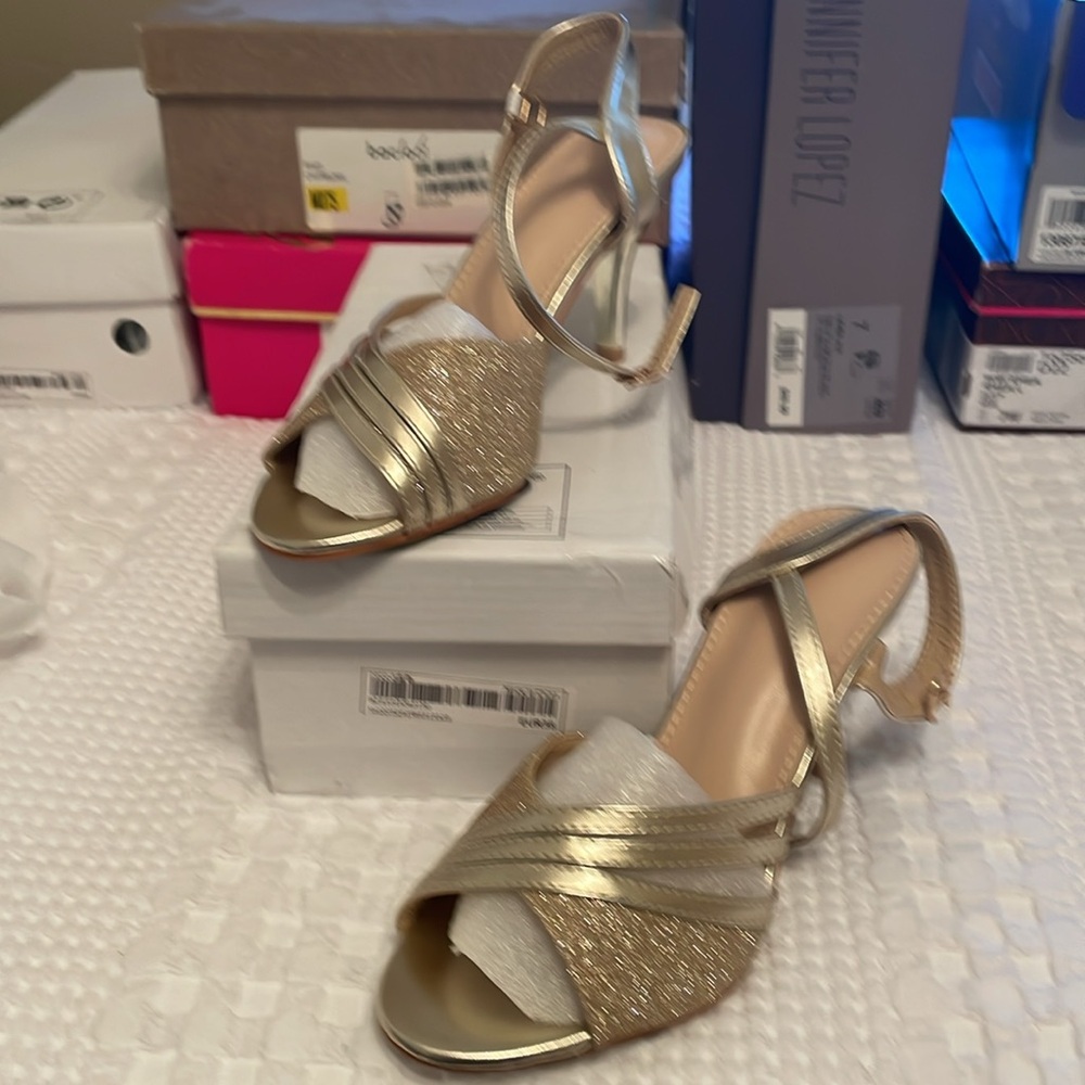 Gold dress shoes.. open toe